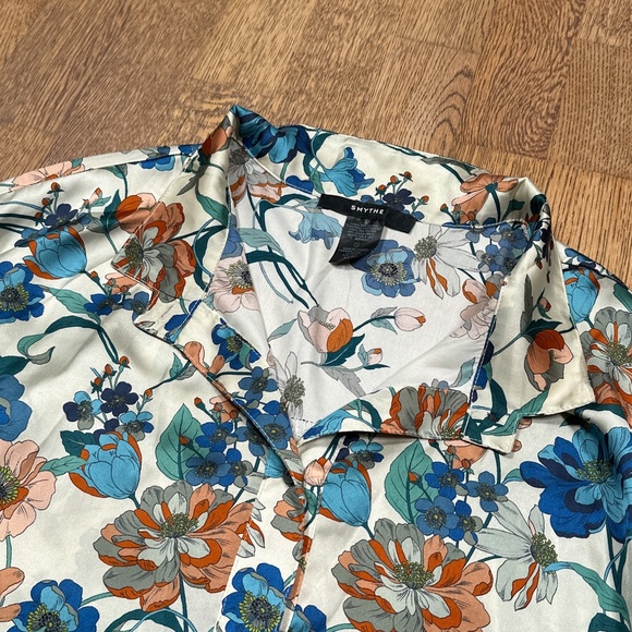 Smythe Poet Blouse Botanical Floral Print Satin Blouse L/S Shirt Womens Medium - Picture 3 of 10